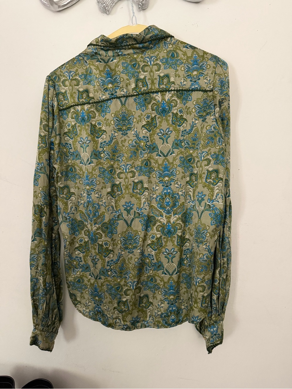 Chasing Unicorns Dark Sweet Lady Silk Blouse Green Blue Paisley Gorgeous HTF - Picture 3 of 6